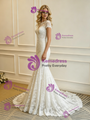 White Mermaid Lace Short Sleeve Wedding Dress