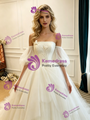 Beige White Tulle Off the Shoulder Wedding Dress