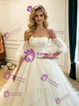 Beige White Tulle Off the Shoulder Wedding Dress