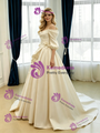 Champagne Satin Short Sleeve Flower Wedding Dress