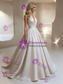 Ivory Satin V-neck Pleats Wedding Dress