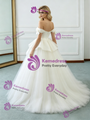 Beige Wite Tulle Off the Shoulder Wedding Dress