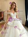 White Tulle Off the Shoulder Wedding DressWhite Tulle Off the Shoulder Wedding Dress