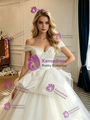White Tulle Off the Shoulder Wedding Dress