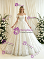 Beige White Tulle Lace Off the Shoulder Wedding Dress