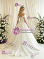 Beige White Tulle Lace Off the Shoulder Wedding Dress