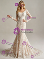 Champagne Mermaid Lace Long Sleeve Wedding Dress