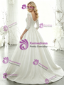 White Sequins Short Sleeve Wedding Dress