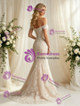 Champagne Tulle Lace Off the Shoulder Wedding Dress