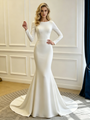 White Mermaid Backless Long Sleeve Wedding Dress