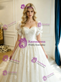 Beige White Tulle Lace Wedding Dess
