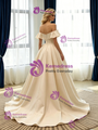 Champagne Satin Off the Shoulder Pleats Wedding Dress