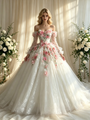 White Tulle Straps Appliques Wedding Dress