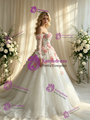 White Tulle Straps Appliques Wedding Dress