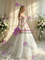 White Tulle Straps Appliques Wedding Dress