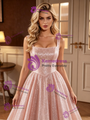 Pink Sequins Straps Wedding Dress