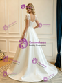 White Satin Lace Short Sleeve Wedding Dress