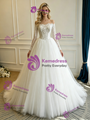 White Tulle Lace Long Sleeve Wedding Dress