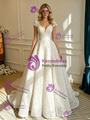White Lace V-neck Cap Sleeve Wedding Dress
