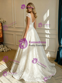 White Lace V-neck Cap Sleeve Wedding Dress