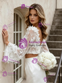 White Tow Piece Appliques Long Sleeve Wedding Dress