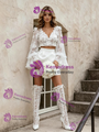 White Tow Piece Appliques Long Sleeve Wedding Dress