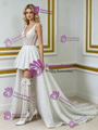 White Sequins Hi Lo V-neck Wedding Dress