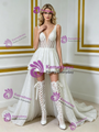 White Sequins Hi Lo V-neck Wedding Dress