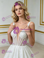 White Sequins Hi Lo V-neck Wedding Dress