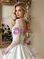 White Satin Lace Long Sleeve V-neck Wedding Dress