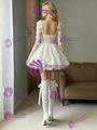 White Tulle Long Sleeve Appliques Wedding Dress