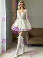 White Tulle Long Sleeve Appliques Wedding Dress