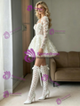 White Tulle Long Sleeve Appliques Wedding Dress