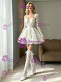 White Tulle Long Sleeve Appliques Wedding Dress