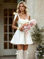 White Satin Straps Short Wedding Dress