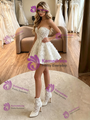 White Tulle Strapless Appliques Wedding Dress