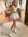 White Tulle Strapless Appliques Wedding Dress