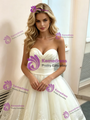 Beige White Tulle Strapless Wedding Dress