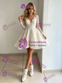 Beige White Lace V-neck Wedding Dress
