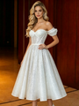 White Sequins Off the Shoulder Wedding Dress