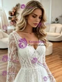 White Tulle V-neck Long Sleeve Wedding Dress