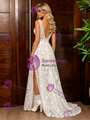 White Lace V-neck Wedding Dress