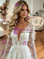 White Tulle Appliques V-neck Wedding Dress