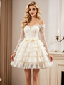 Apricot Lace Long Sleeve Wedding Dress