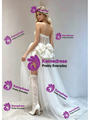 Beige White Tulle Strapless Bow Wedding Dress