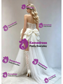 Beige White Tulle Strapless Bow Wedding Dress