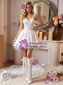 White Tulle Lace V-neck Flower Wedding Dress