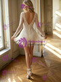 White Tassel V-neck Long Sleeve Wedding Dress