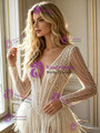White Tassel V-neck Long Sleeve Wedding Dress
