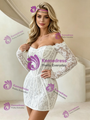 White Lace Long Sleeve Mini Wedding Dress